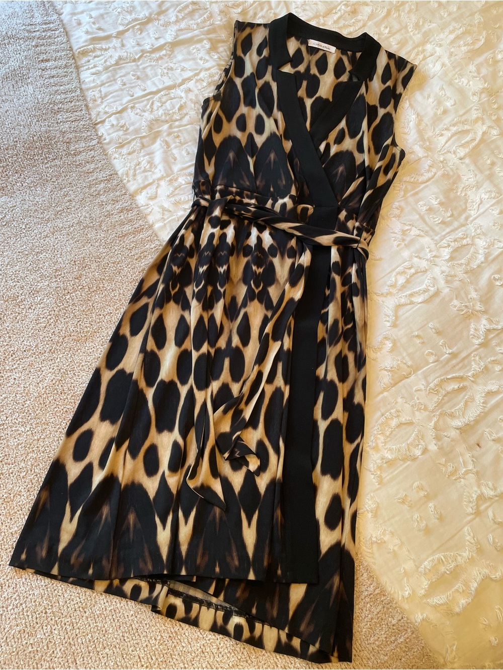 Calvin Klein Sleeveless Leopard Print Midi Dress - size Small